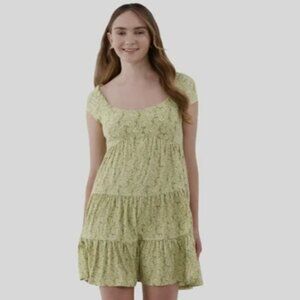 No Boundaries Tiered Babydoll Dress – Light Green Floral (XXL)